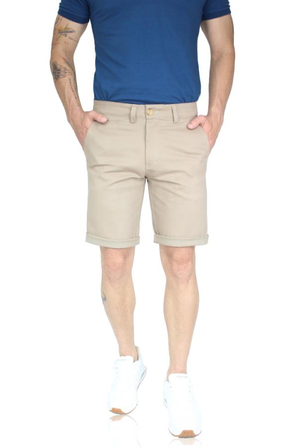 Bermuda De Gabardina Color Caki  Slim Fit Stretch Para Hombre